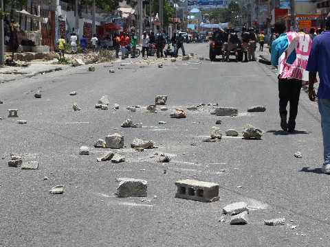 Street rubble on protest route