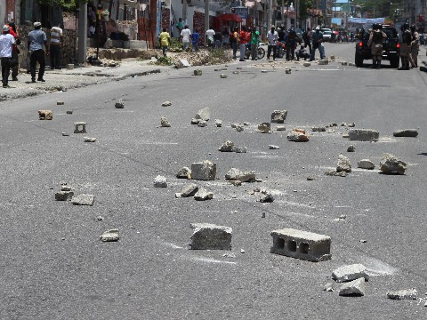 Street rubble on protest route